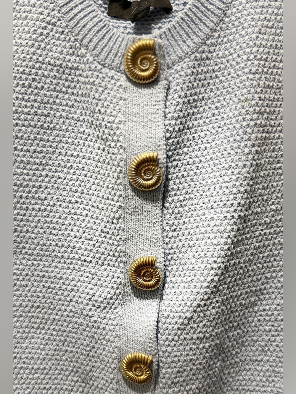 Zara Gold Shell Button Structured  Knit Vest - Baby Blue - Picture 4 of 7